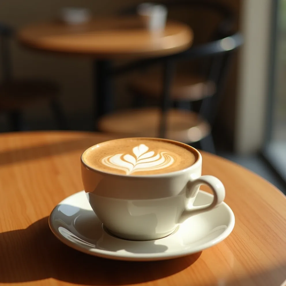 Latte con arte servido en taza de cerámica